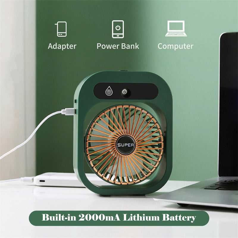 Air Conditioning Fan Desk Misting Fan – USB Rechargeable, 3 Wind Speeds,Humidifier