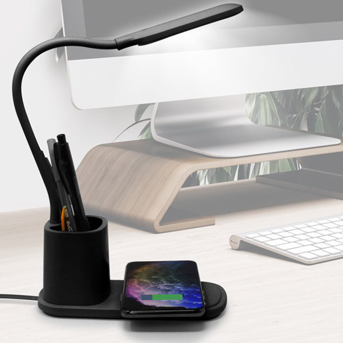Smart LED Desk Lamp with Wireless Charging & Pen Holder