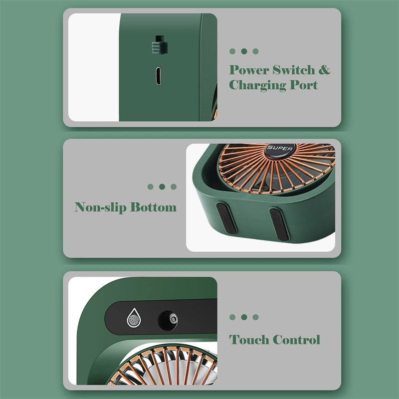 Air Conditioning Fan Desk Misting Fan – USB Rechargeable, 3 Wind Speeds,Humidifier