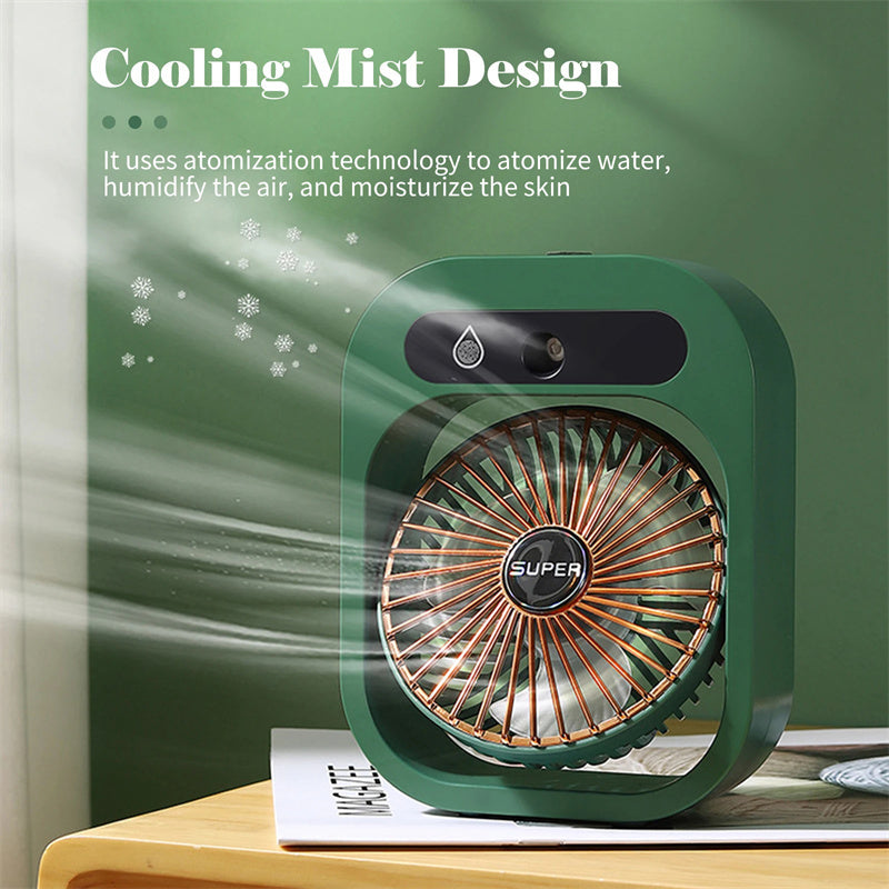 Air Conditioning Fan Desk Misting Fan – USB Rechargeable, 3 Wind Speeds,Humidifier