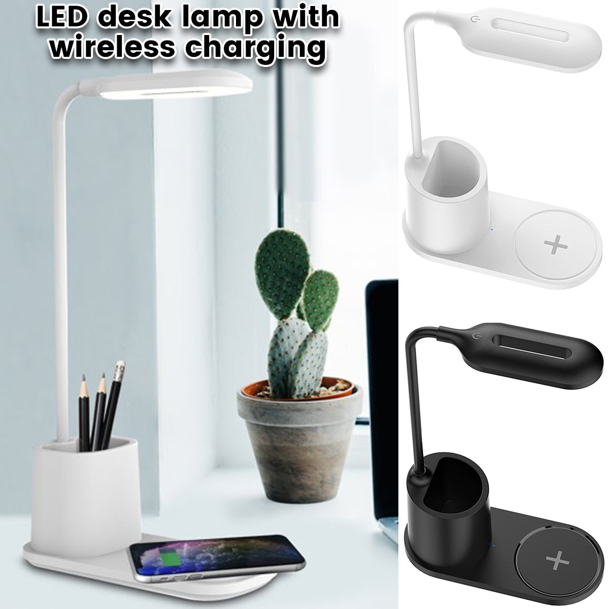 Smart LED Desk Lamp with Wireless Charging & Pen Holder